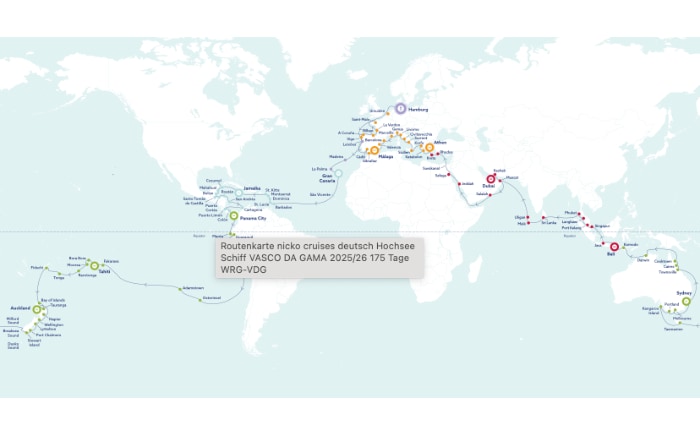 Die Weltreise 2025/26 der Vasco da Gama. &copy; nicko cruises Schiffsreisen GmbH