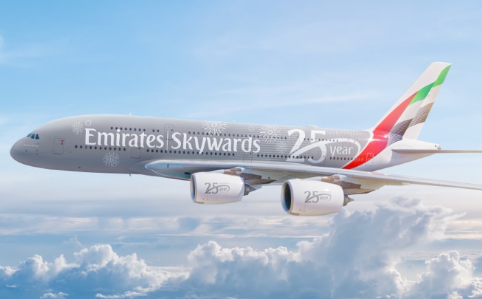 Ab Oktober 2025 wird ein A380 mit einer Skywards-Spezialbemalung unterwegs sein. &copy; Emirates