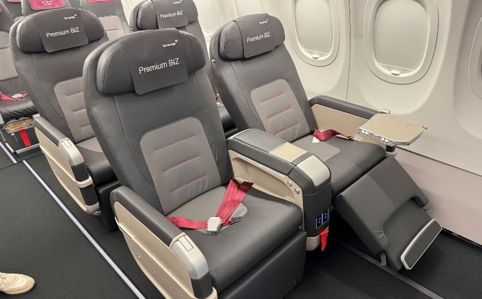Der neue Sitz bietet auch eine komfortable Fußstütze. &copy; Eurowings