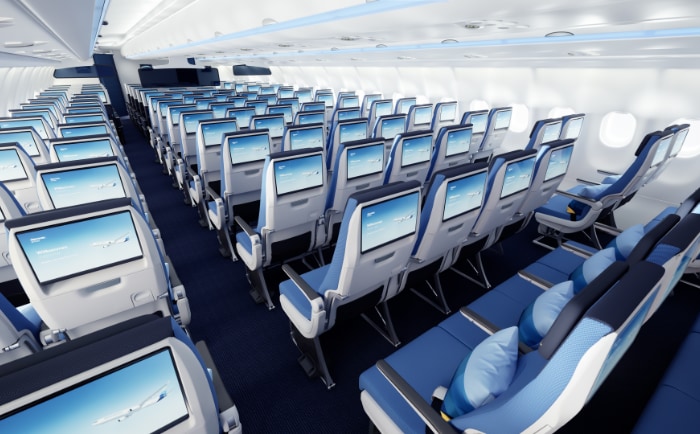 Economy Class mit 13,3 Zoll 4K Monitoren. © Discover Airlines Economy Class mit 13,3 Zoll 4K Monitoren. © Discover Airlines